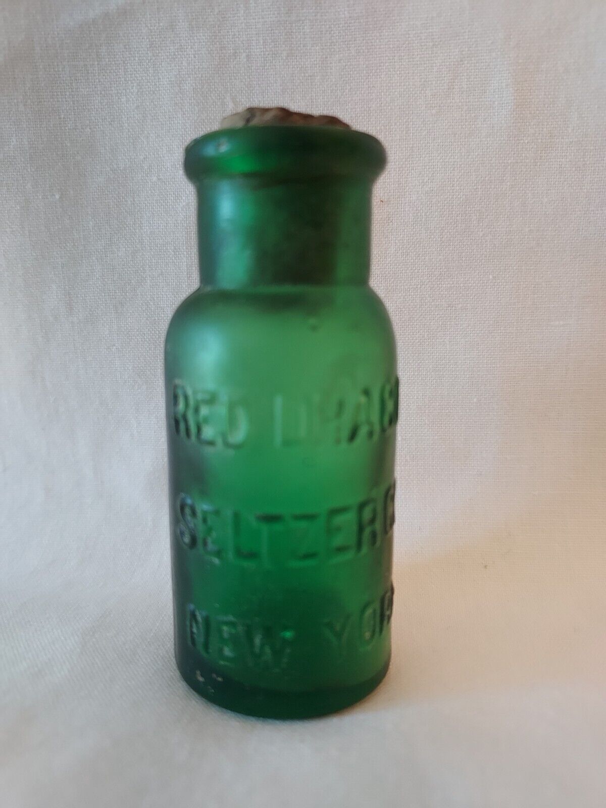 Red Dragon Seltzer Co. New York Small Green Medicine Bottle w/ Cork Antique