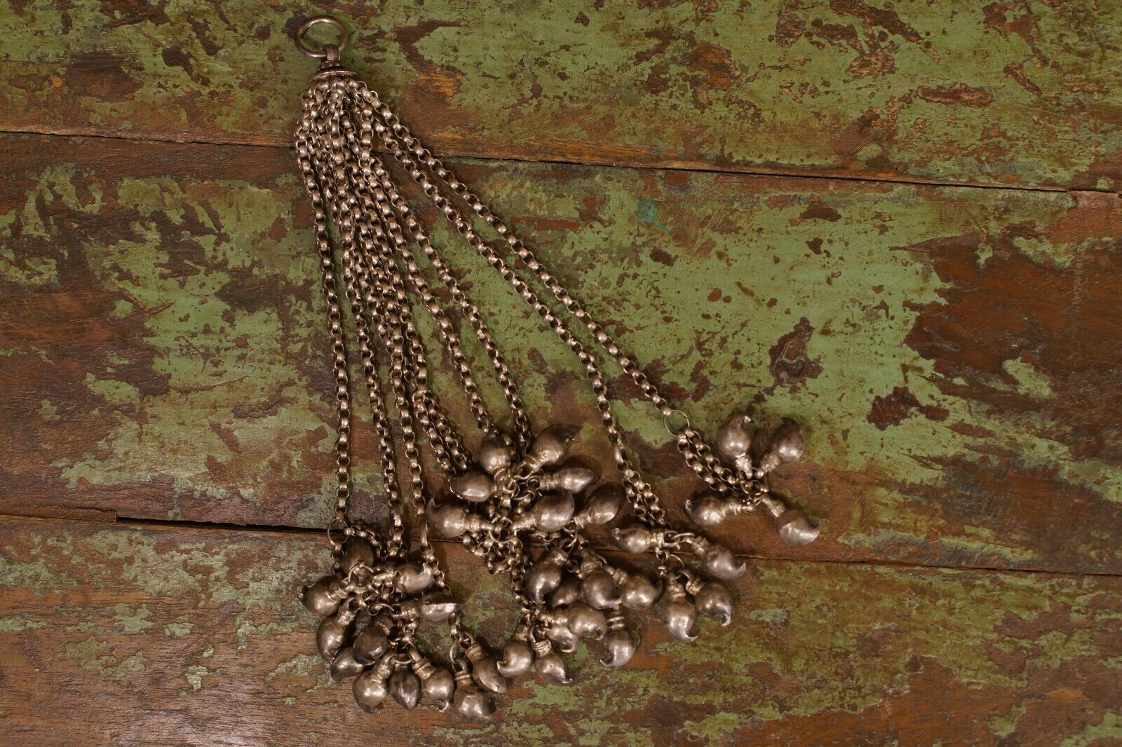 Antique Tribal India Old Silver Necklace Pendant Tassel (huge)