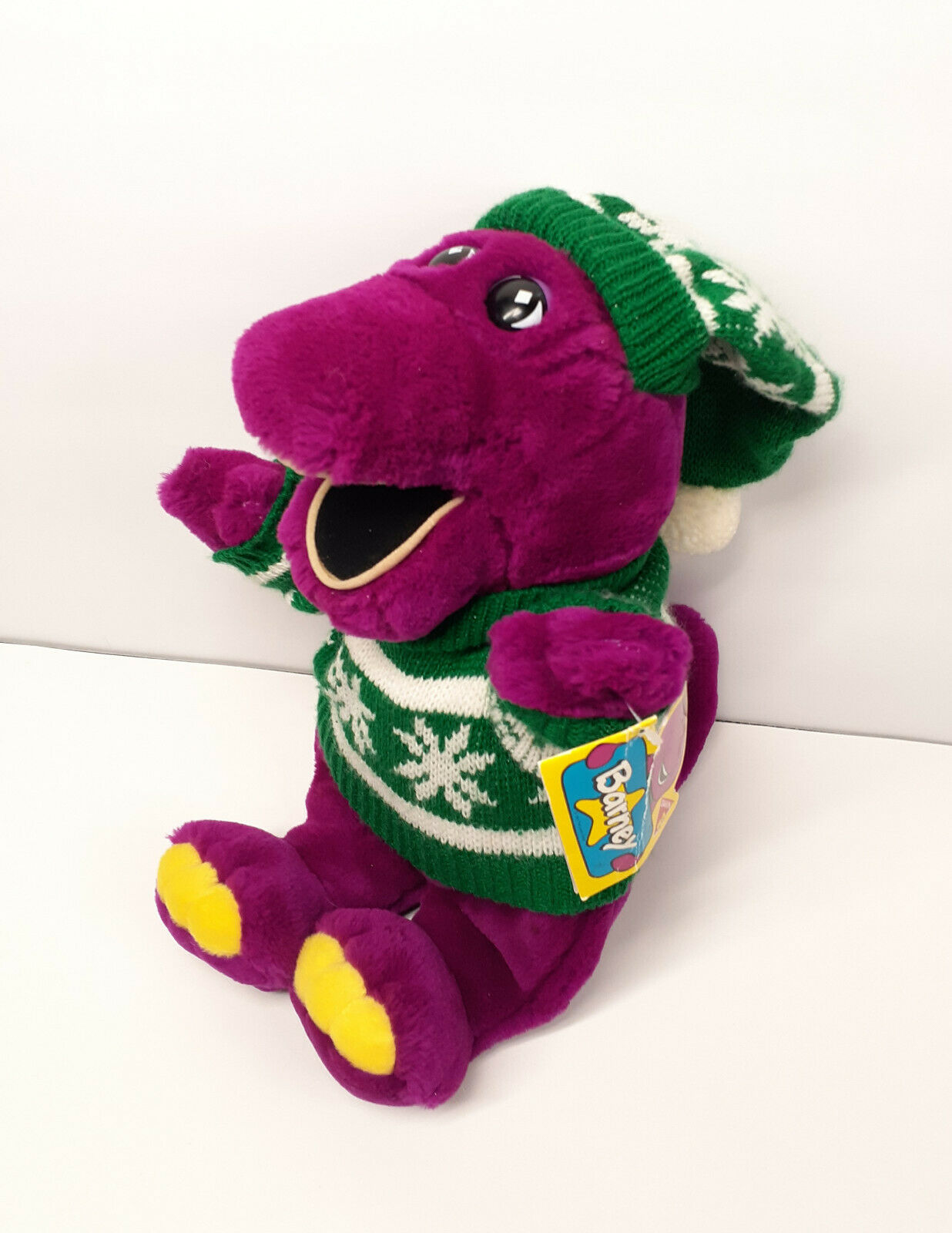 Rare Barney The Dinosaur Plush W/ Tags Sweater Hat Dakin 1993 Vintage Lyons 14"