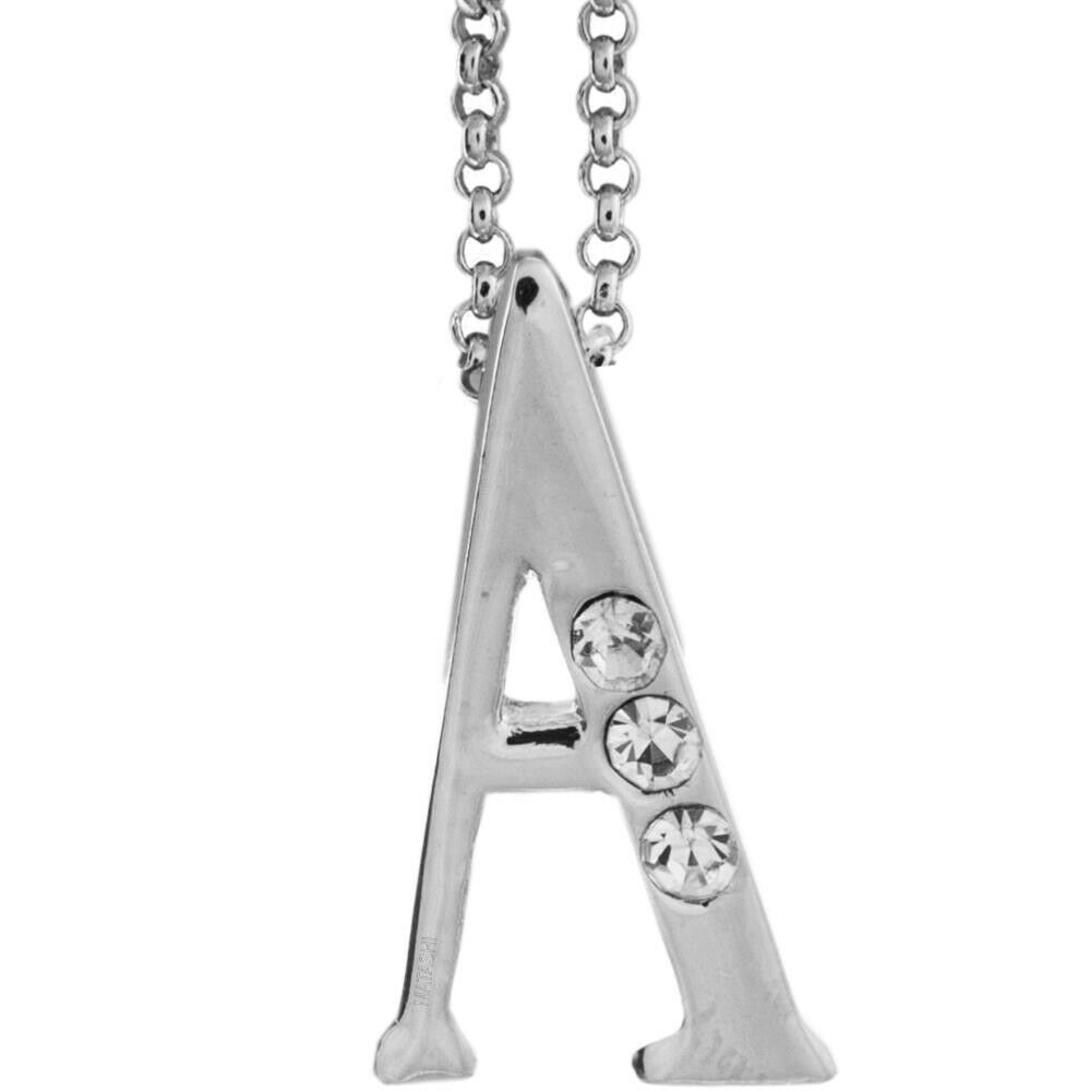 Rhodium Plated Necklace With Personalized Letter "a" Initial Design With A 16"