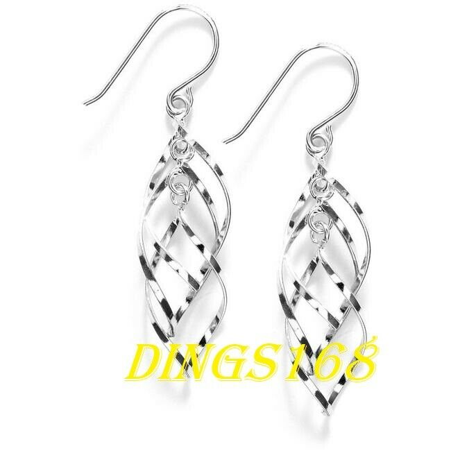 Women's 925 Sterling Silver Infinity Twist Spiral 2.5" Long Dangle Earrings H13s