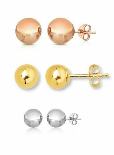 14k Solid Yellow, White, Rose Gold Ball Earrings All Sizes 3mm-8mm Genuine Gold