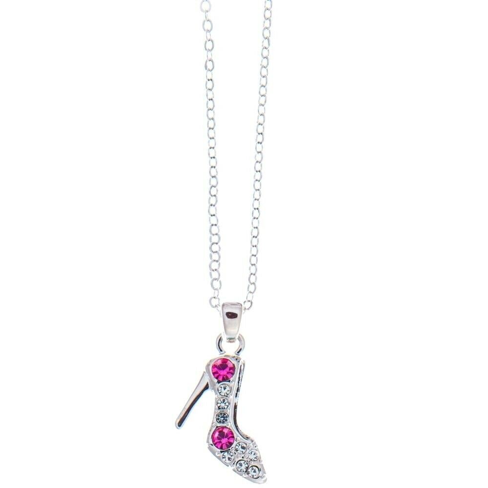 Rhodium Plated Necklace With Stiletto Shoe Design With A 16" Extendable Chain