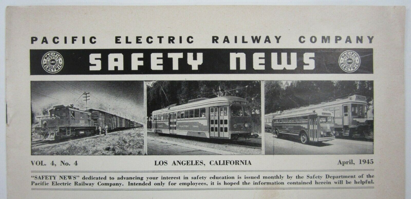 Red Cars Pacific Electric Railway Employee Safety Newsletter Los Angeles 1945