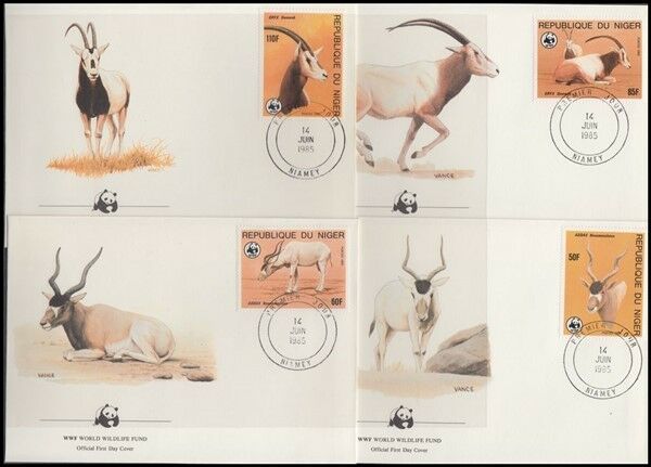 Niger 1985 Wwf Addax & Oryx Set On Fdc’s (x4) (id:563/d17869)