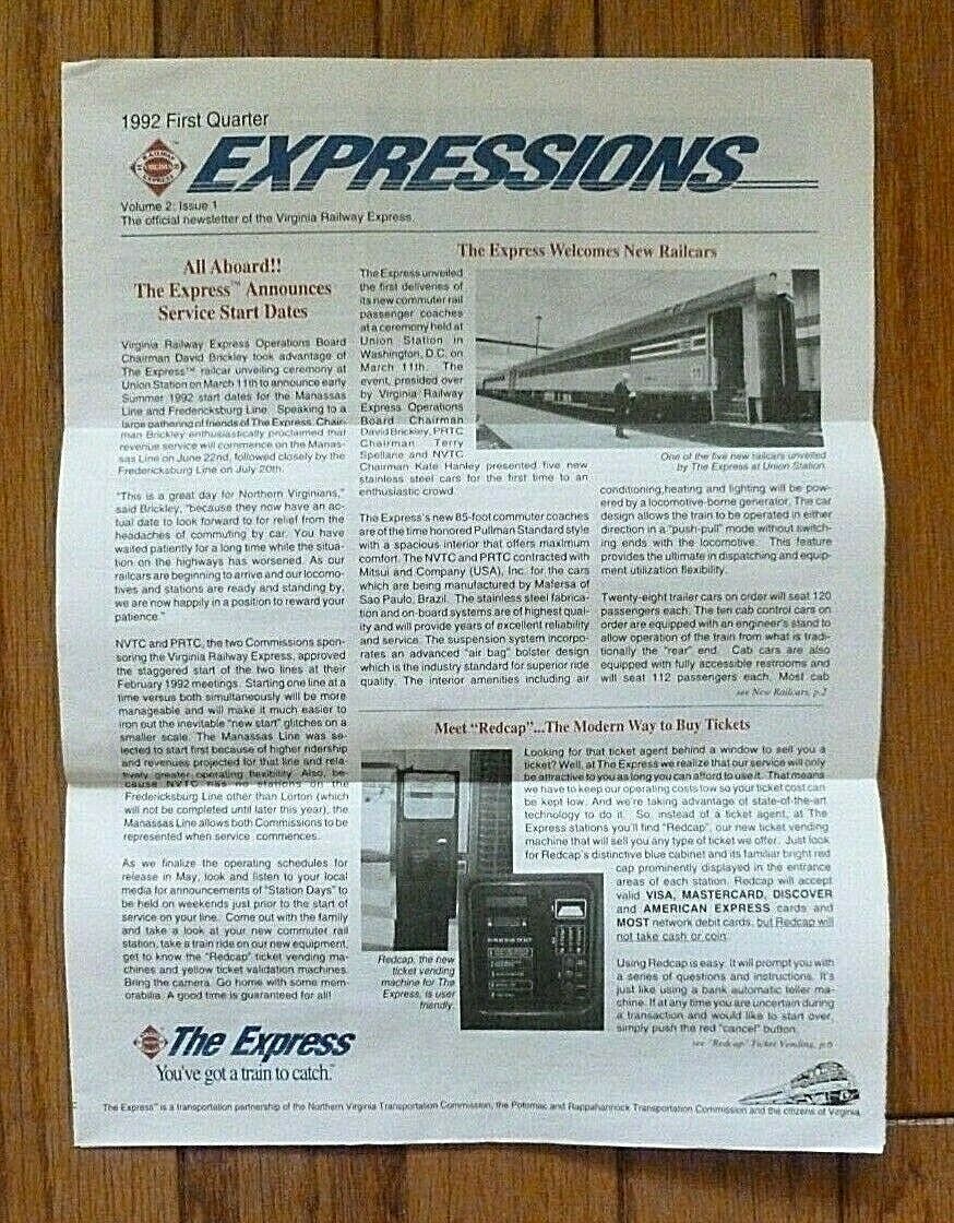 Vre - Virginia Railway Express Newsletter - 1992, Announcing Start Of Service