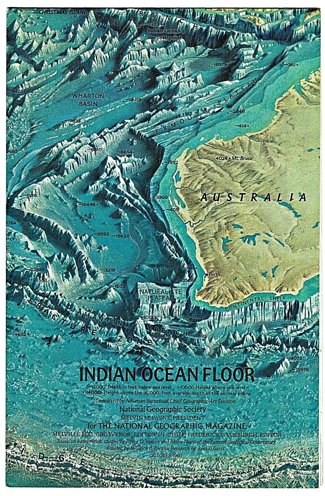 1967 October Indian Ocean Floor National Geographic Map Poster - B (a)