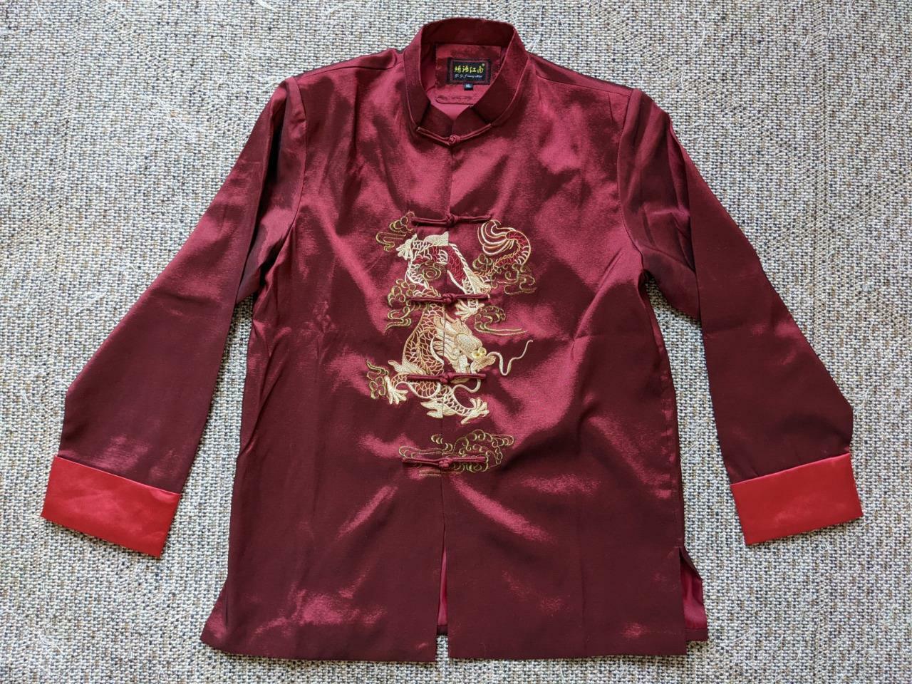 vintage CHINESE traditional jacket L/XL red DRAGON shirt