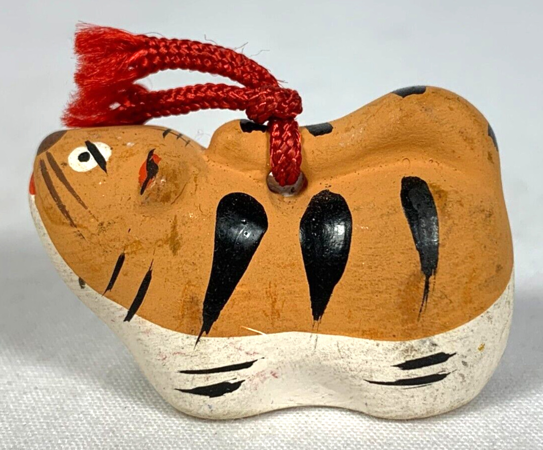 Tiger Clay Bell Japanese Vintage Miniature Lucky Year of the Tiger Maker Signed