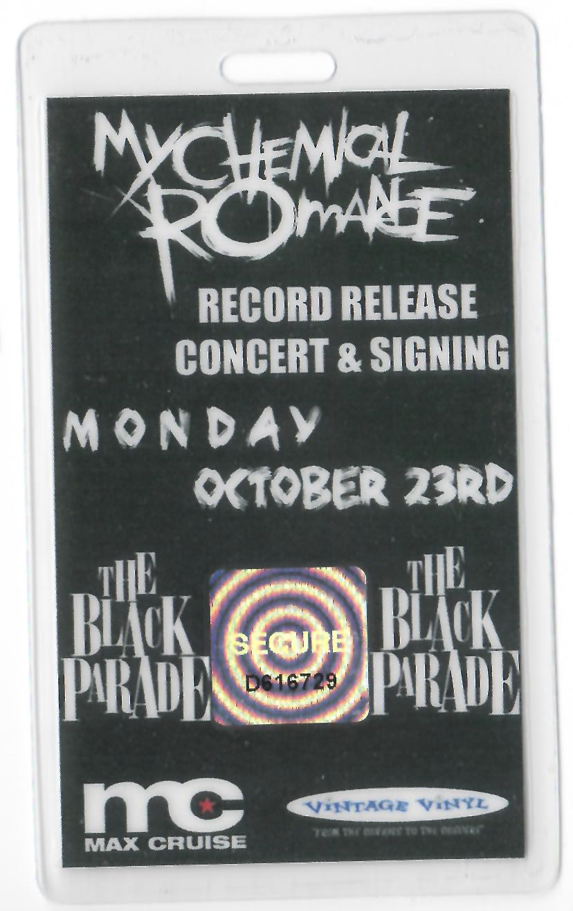 My Chemical Romance Black Parade Record Release Pass