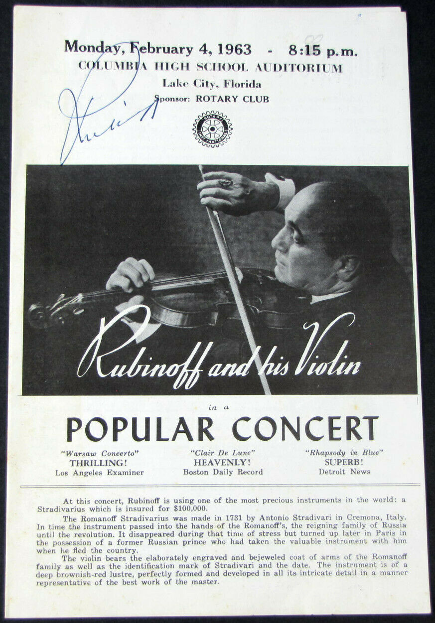 Vintage 1963 Rubinoff & His Violin Florida Concert Program - Signed