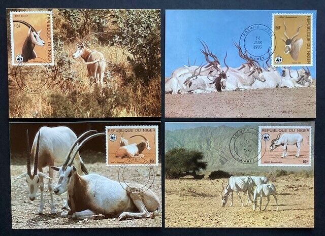 Niger - 1985, WWF Antelopes / Animals set on 4 x Maxi Cards - SG 1038/41