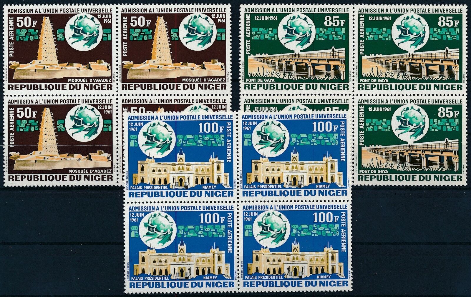 [p16169] Niger 1963 : Upu - 4x Good Set Very Fine Mnh Airmail Stamps In Blocks