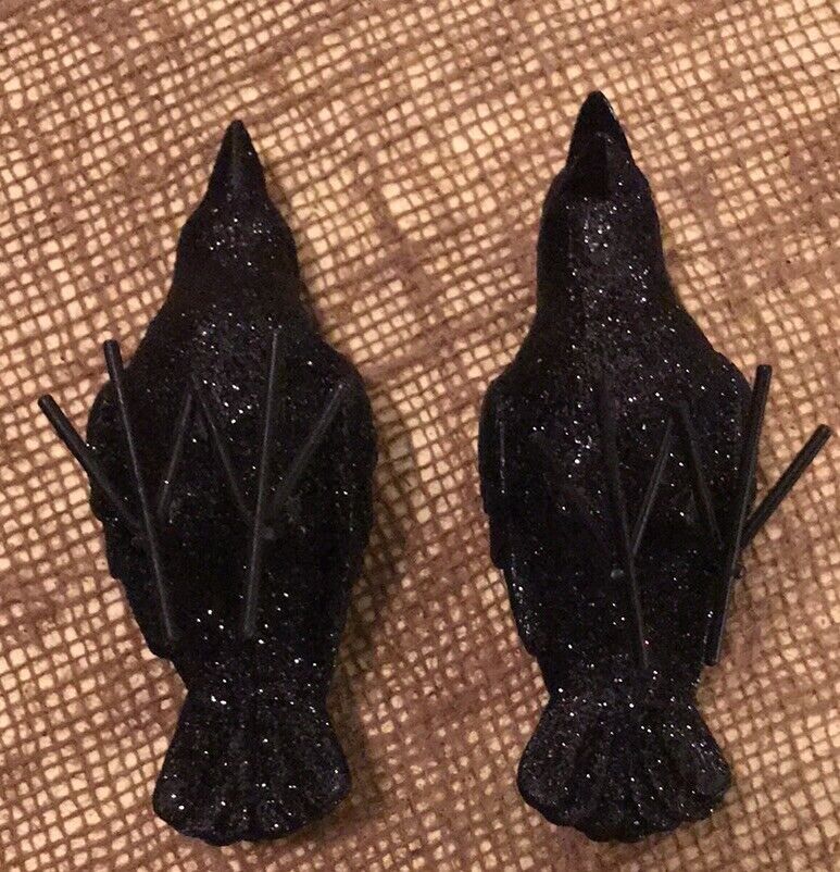 Sparkly Black Birds with Black Metal Feet