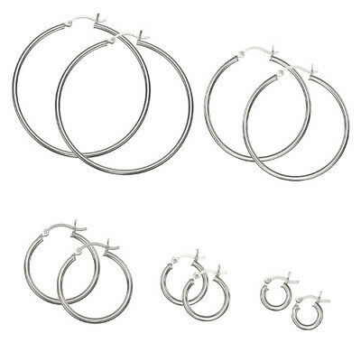 .925 Sterling Silver Plain 2mm Thin Polished Round Hoop Earrings - Choose A Size