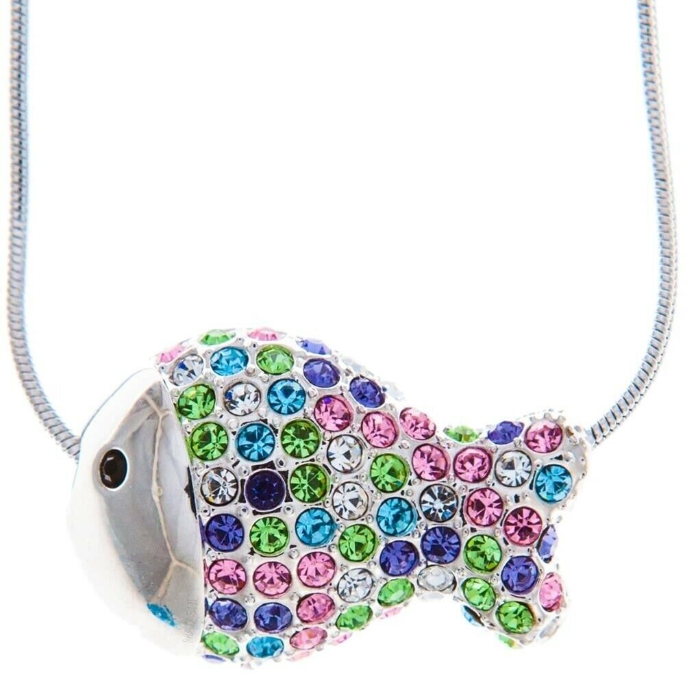 Rhodium Plated Necklace With Fish Design With A 16" Extendable Chain And High