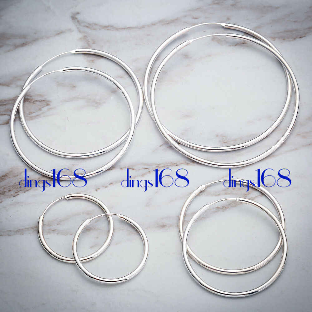 925 Sterling Silver Classic Endless Thin Hoop Earrings #CHOOSE A SIZE 20mm~70mm#