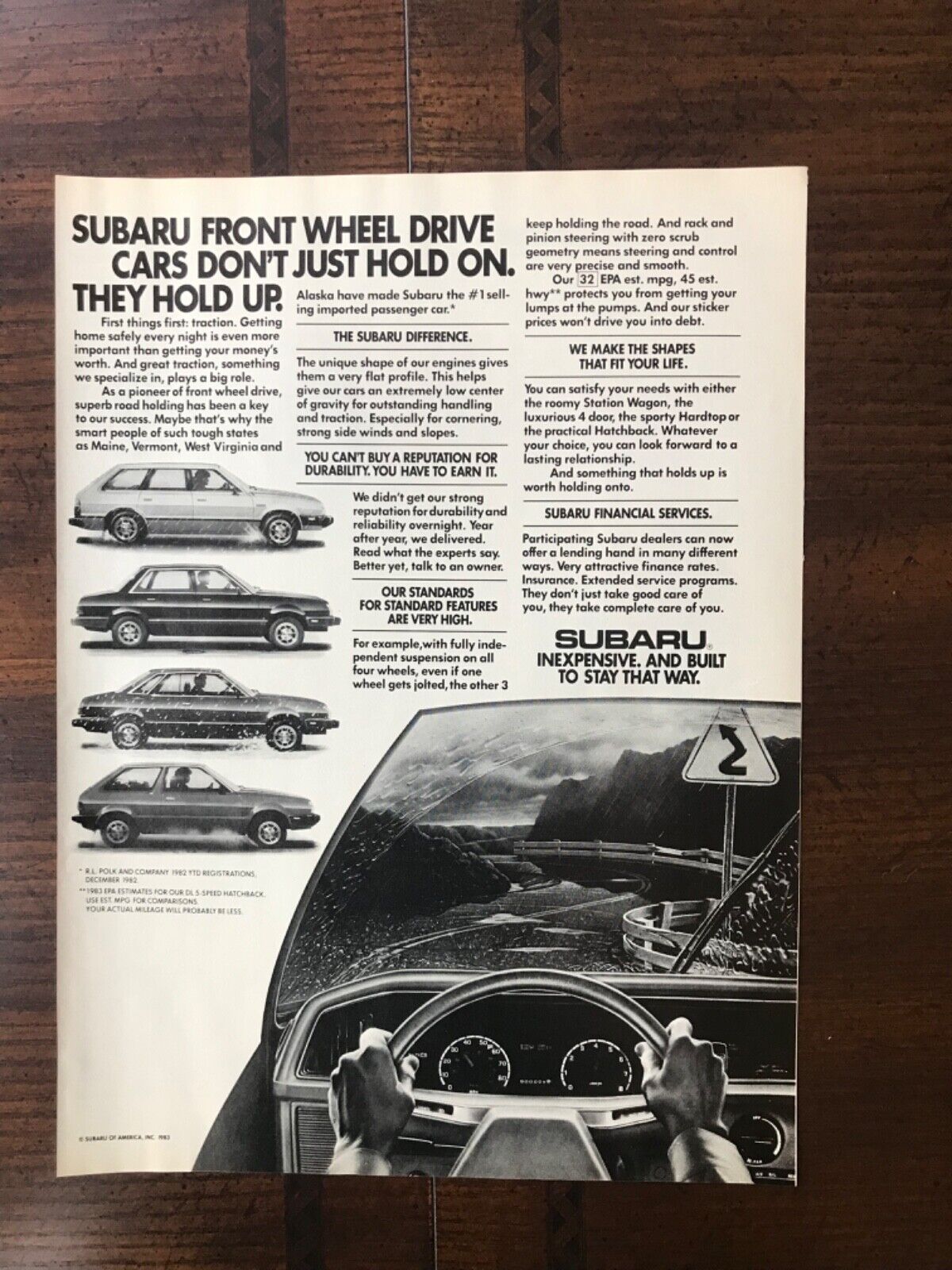 1983 vintage original print ad Subaru Front Wheel Drive Cars