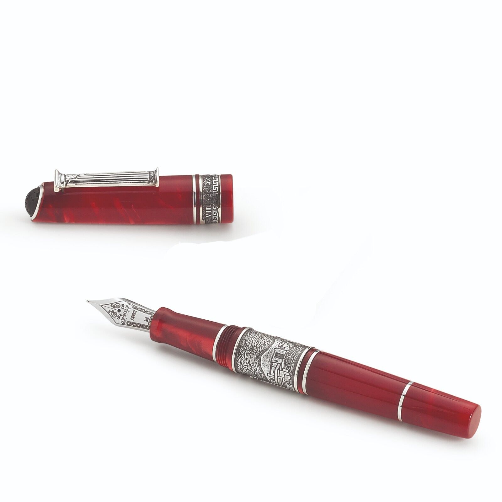 Marlen OLD CITIES POMPEII FOUNTAIN PEN IN PEARLY SHADED RED WITH LAVA ROCK /NEW