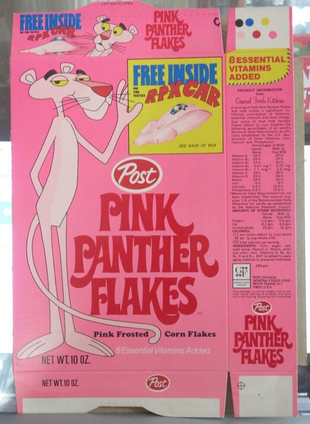 Post Iconic Pink Panther Flakes Cereal Box 1972- Unused - Mint Flat Rare Old