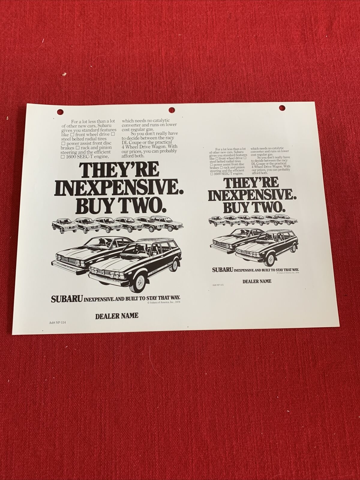 ORIGINAL VINTAGE BROCHURE SUBARU THEYRE INEXPENSIVE BUY TWO