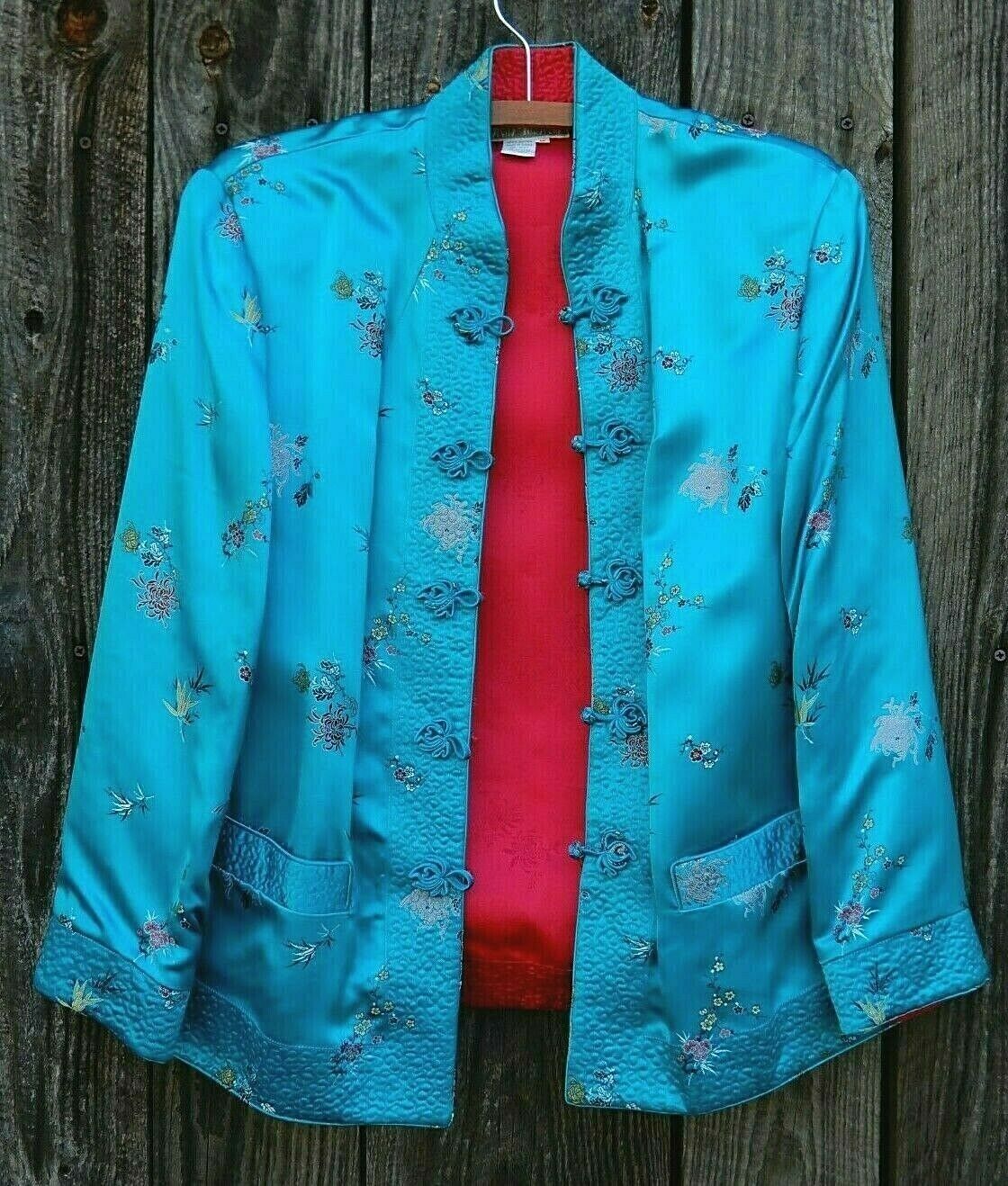 Vintage SIGHS & WHISPERS Asian Jacket Womens Size M Turquoise/Magenta Reversible