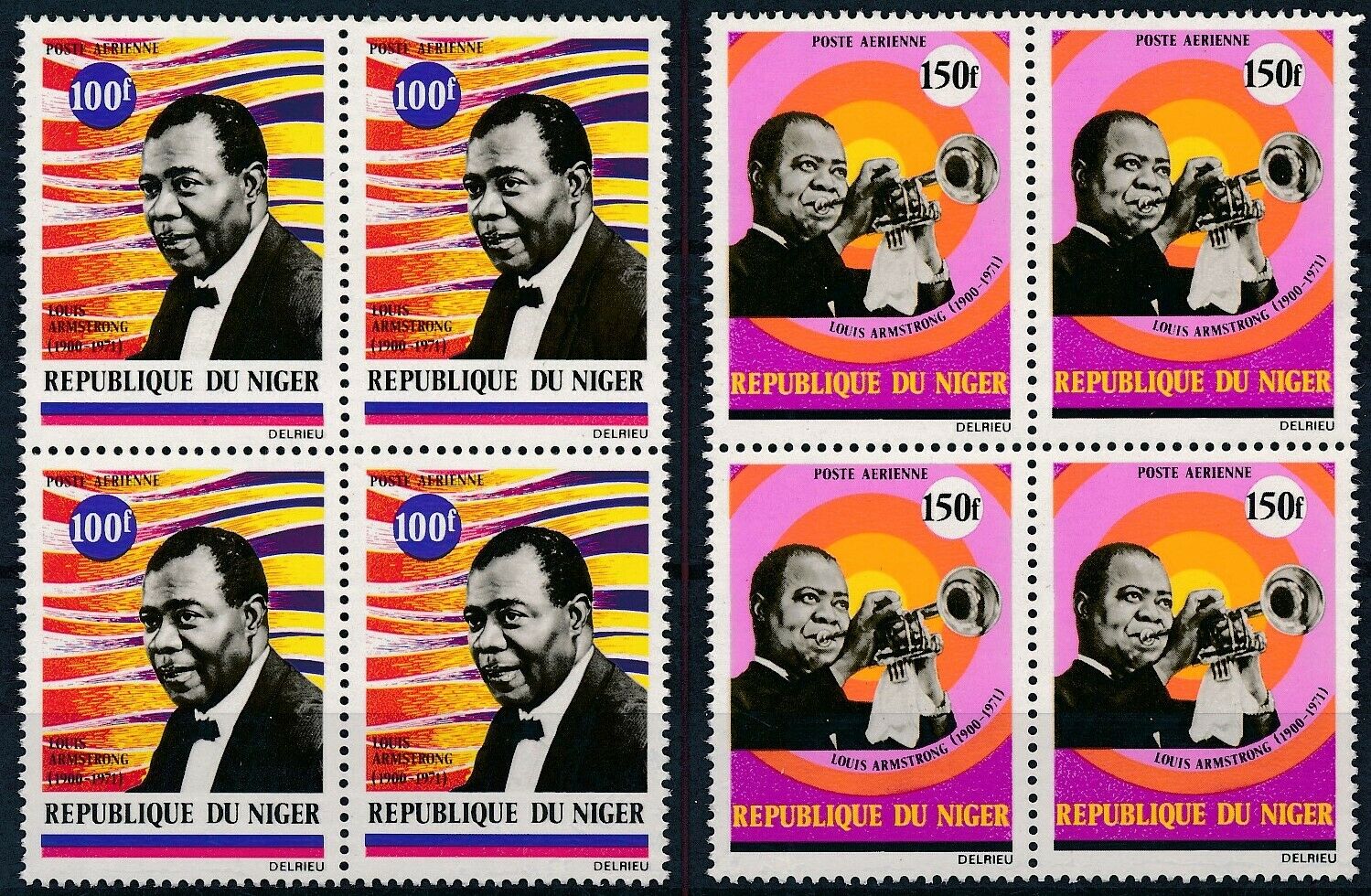 [P16143] Niger 1971 : Music/Armstrong - 4x Good Set Very Fine MNH Air Stamps