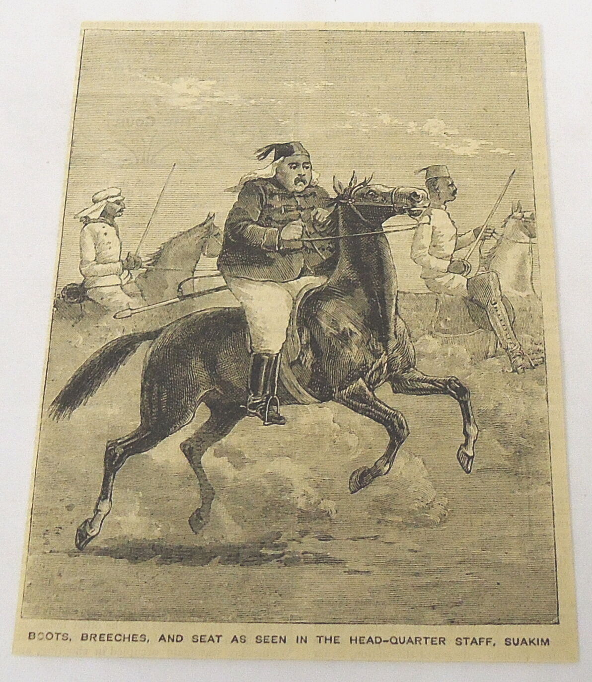 1884 magazine engraving ~ HEAD-QUARTER STAFF Horseback, Saukim Sudan Rebellion