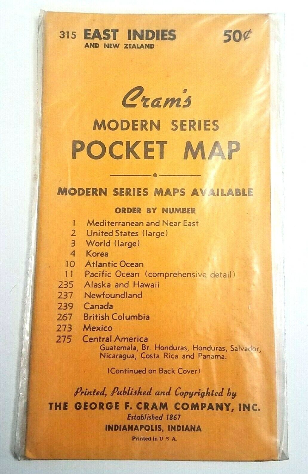 Nos Sealed 1950's Cram's Modern Series Pocket Map East Indies New Zealand No 315