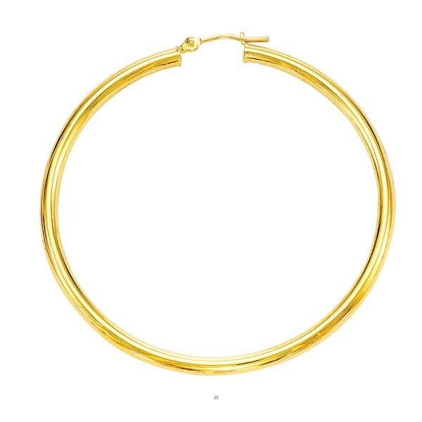 14k Yellow Gold 2mm X 40mm Round Shiny Lite Tube Hoop Earrings