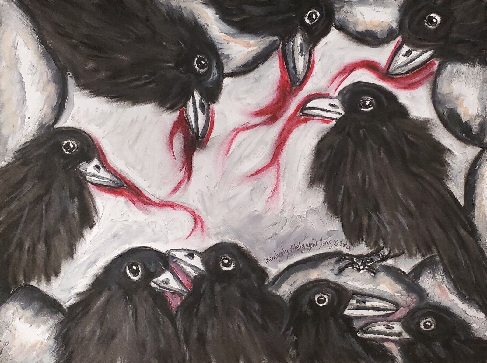 Murder Of Crows 5 X 7 Art Print Signed Artist Ksams Raven Blackbird Gothic Crow