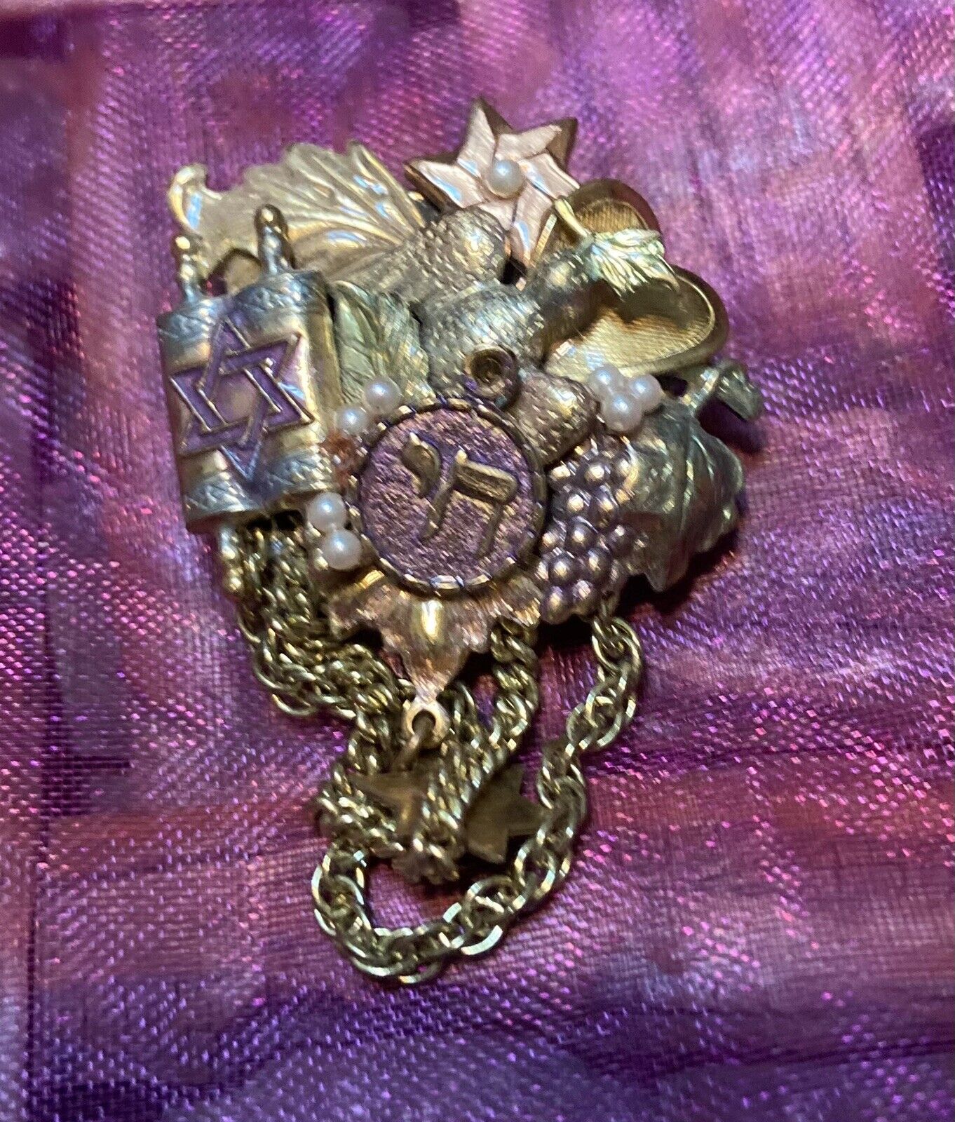 Vintage Star Of David And Torah Memory Pin/brooch