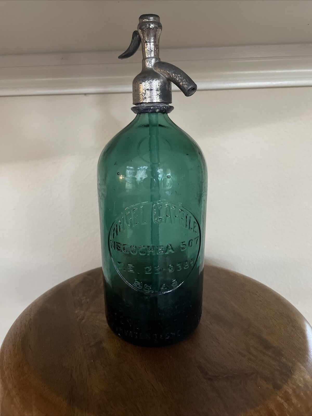 Vintage (1933) Green Glass Seltzer Bottle From Argentina EUC