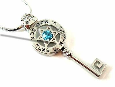 Shema Israel Prayer On Key With Star Of David And Stone Necklace With Long Chain