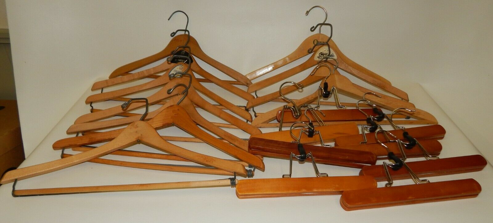 Lot Of Vintage Wooden Clothes Hangers - 11 Regular 8 Clamp - Nice!