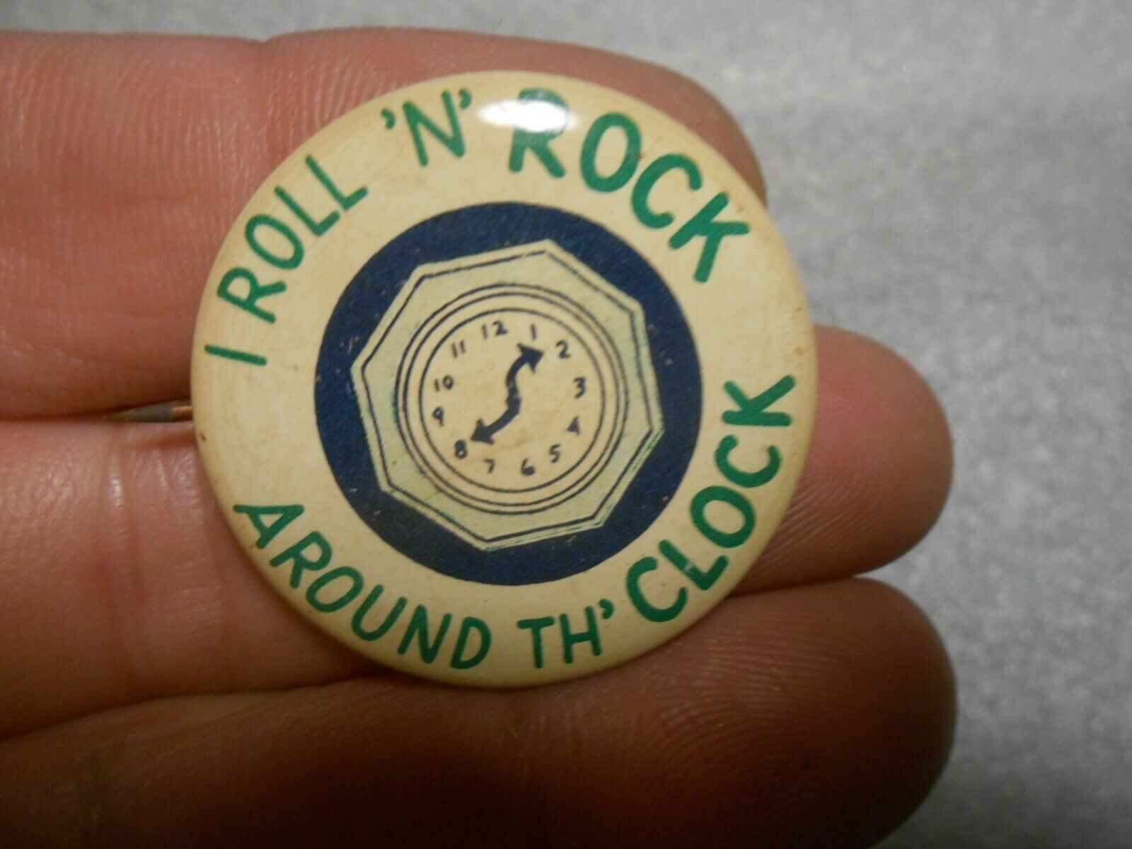 1960s Hippy Pinback Button I Roll N Rock Around The Clock 1 3/8