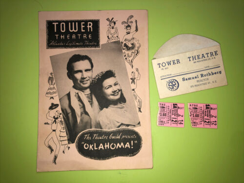 1949 Oklahoma Play Bill Program Tower Theatre Atlanta Georgia & 2 Ticket Stubs