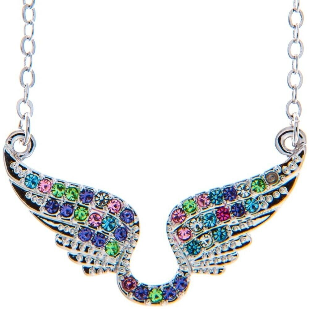Rhodium Plated Necklace With Outspread Angel Wings Design With A 16