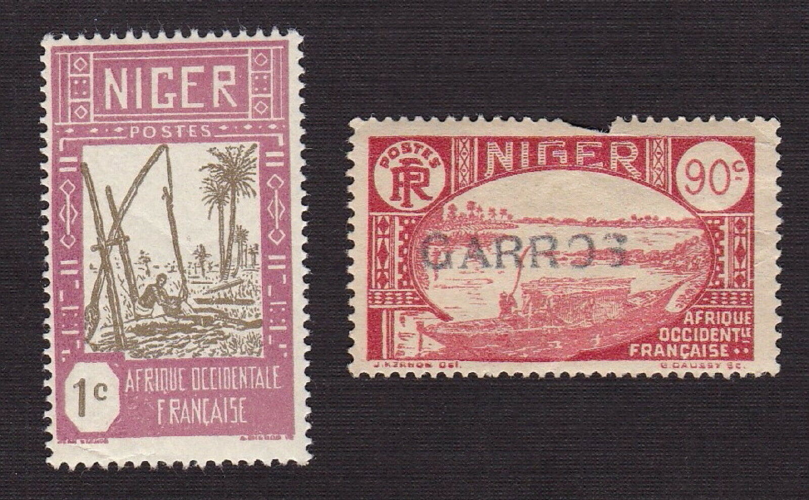 Niger 1926 Scott 29 + 53 - Water Well + Boat, 1 + 90-cen time - MNH / MH