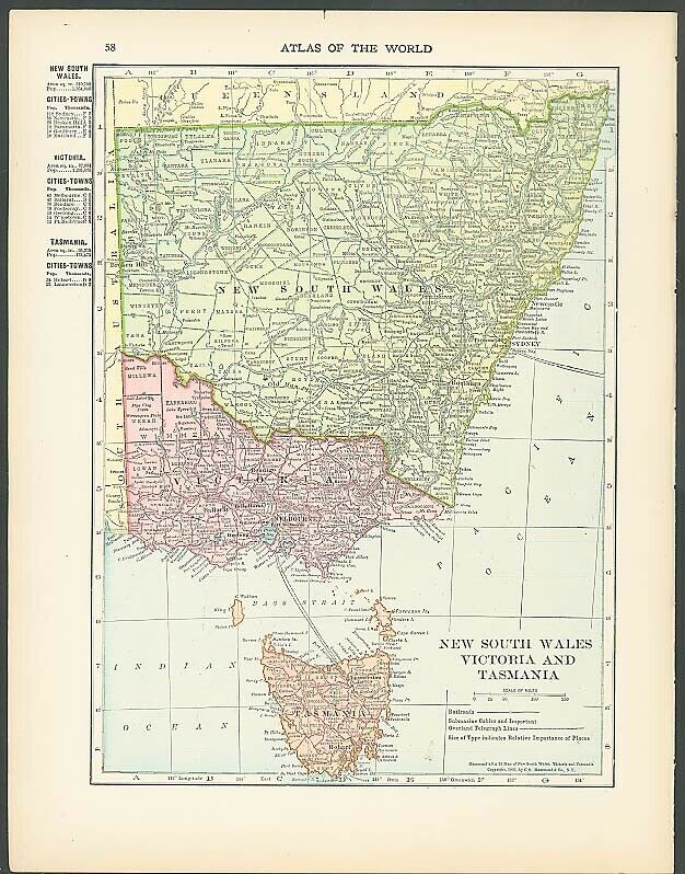 New South Wales Victoria Tasmania color map 1905