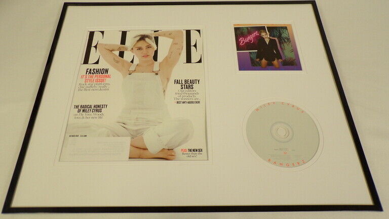 Miley Cyrus 16x20 Framed Bangerz CD & 2016 Elle Magazine Cover Display