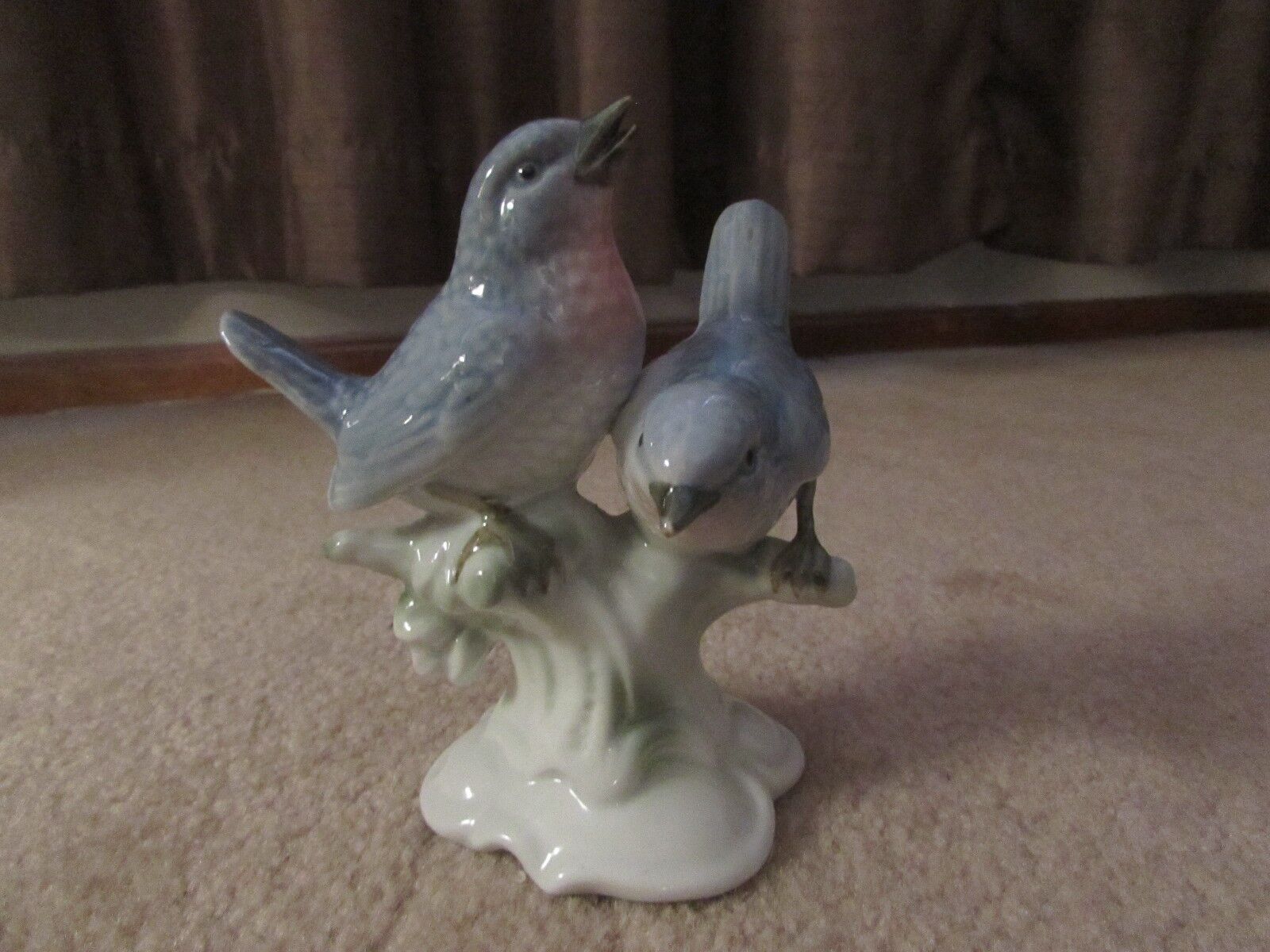Bird Figurine 2 Bluebirds On Log - Porzellan/porcelain Bavaria