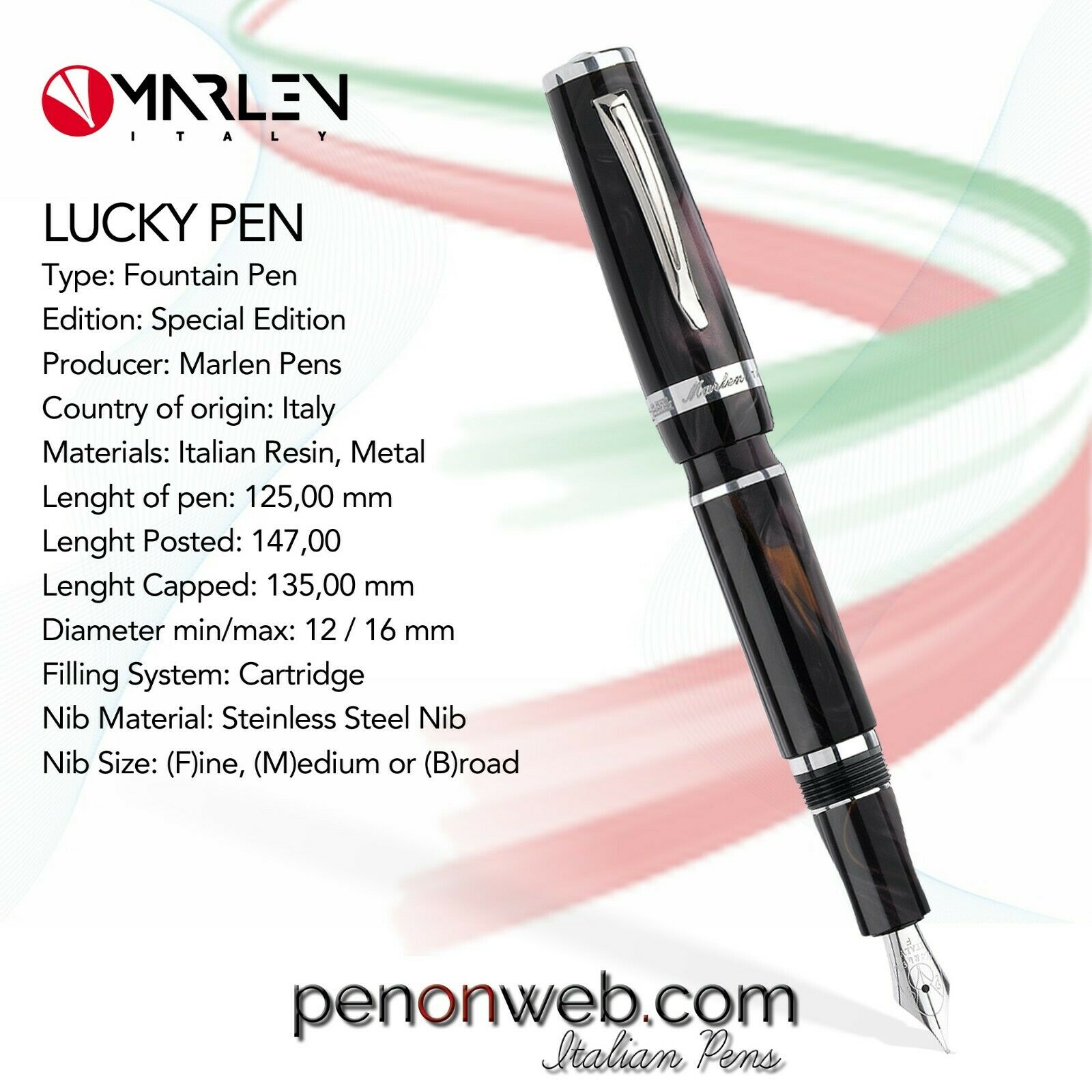 Marlen Lucky Pen Special Edition Fountain Pen | Italian Resin | Made in Italy