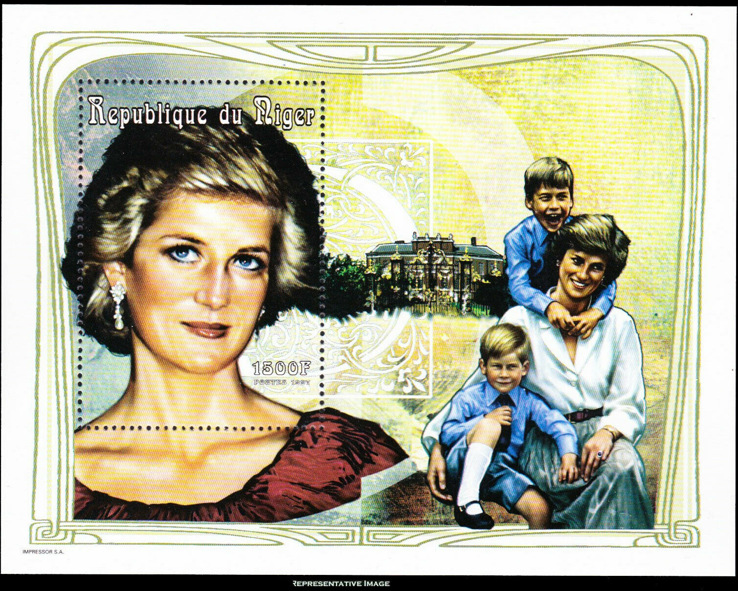 Niger Scott 965 1500f Princess Diana Souvenir Sheet.