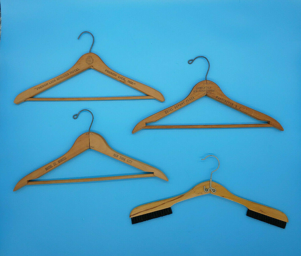 Qty (4) Vintage Wood (3)advertising Hangers French Lick, St Moritz, Hotel Dupont