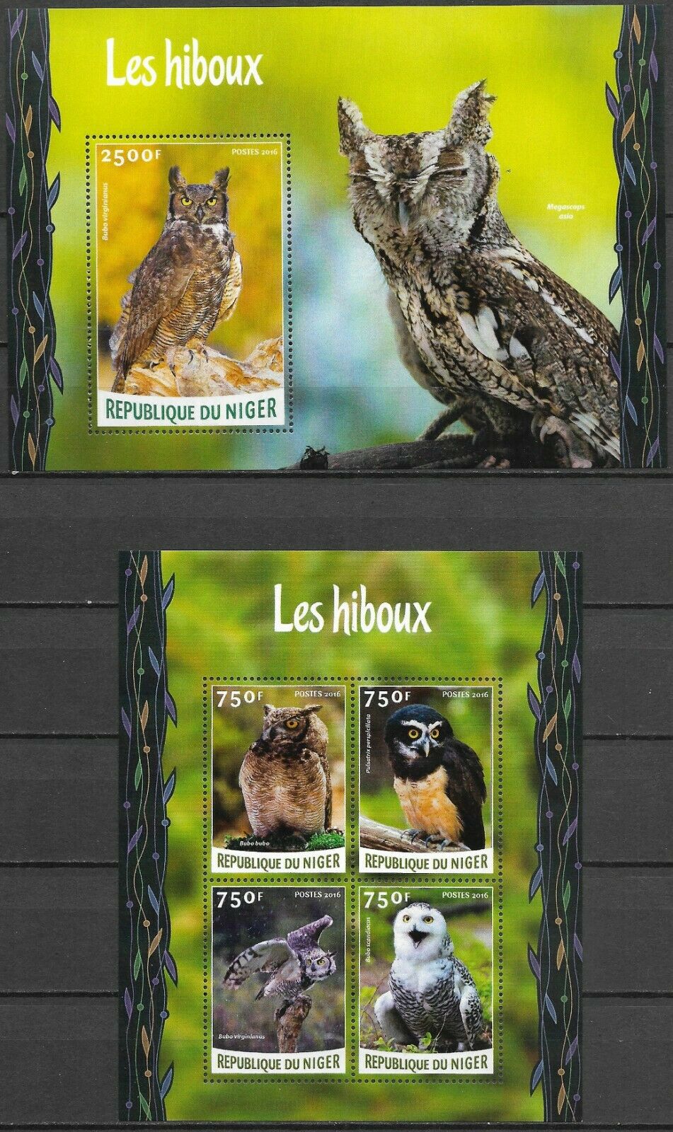 Niger - 2016 Mnh "birds - Owls" Two Souvenir Sheets !!!!!