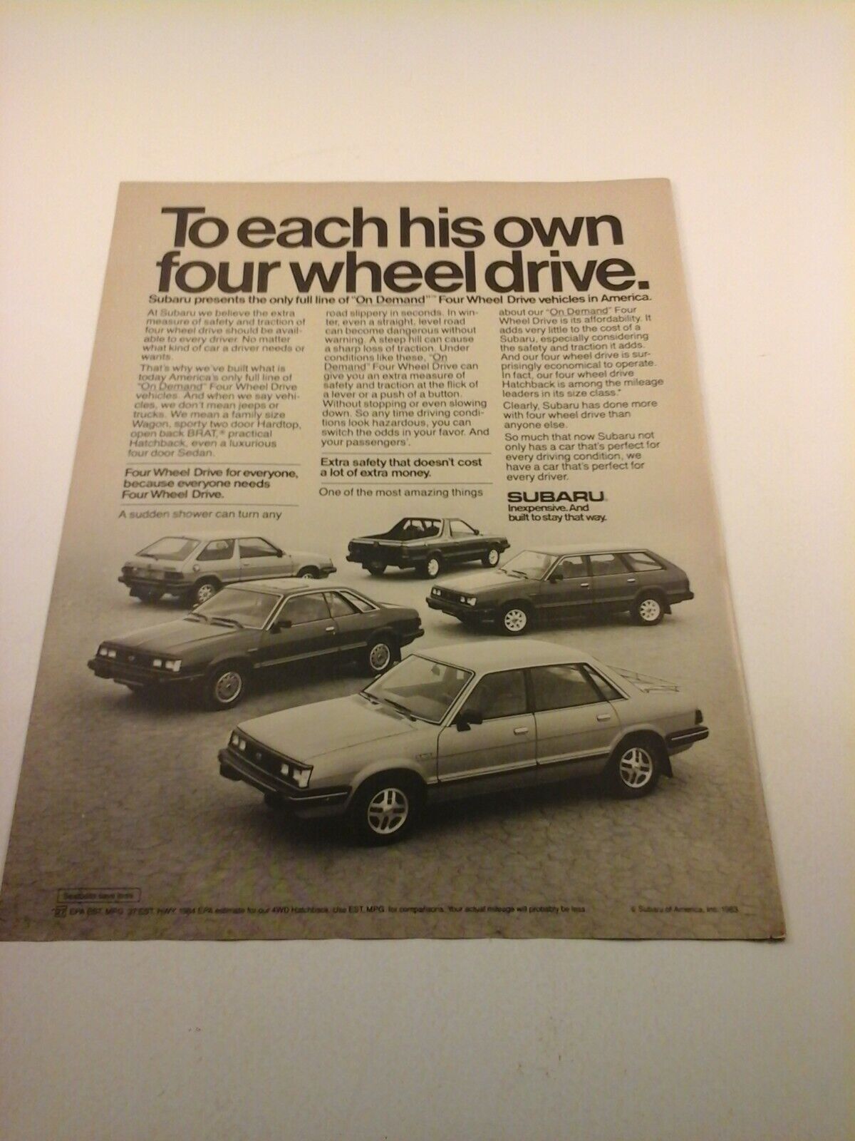 Vtg 1984 Car Print Ad '84 SUBARU - SEDAN, 2DR HARDTOP, BRAT, WAGON, HATCHBACK